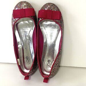 Joe Girls Glitter Ballet Flat Shoes Pink Bow Sequin Size 4 Slip on
